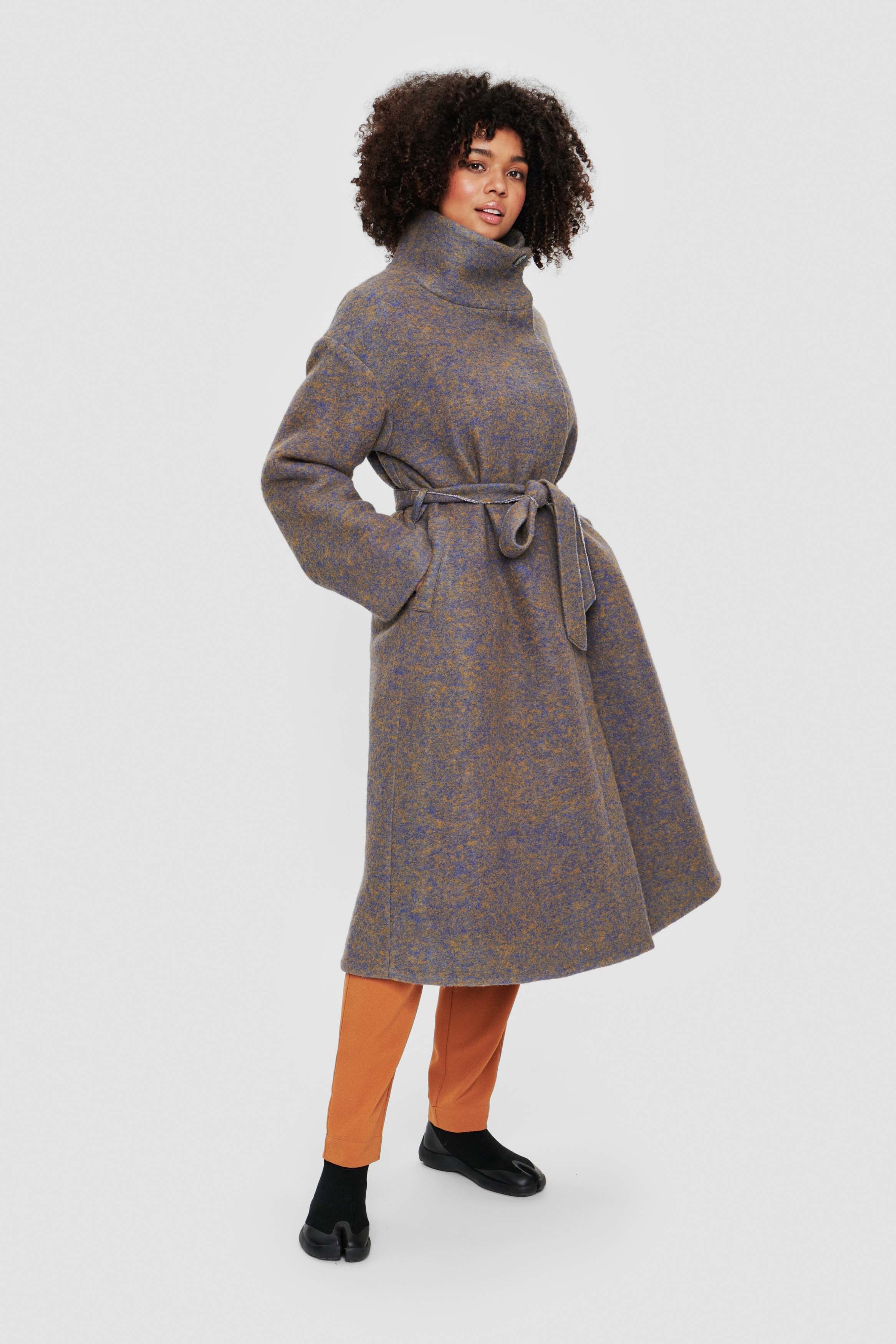 Changeant wool mix coat with collar