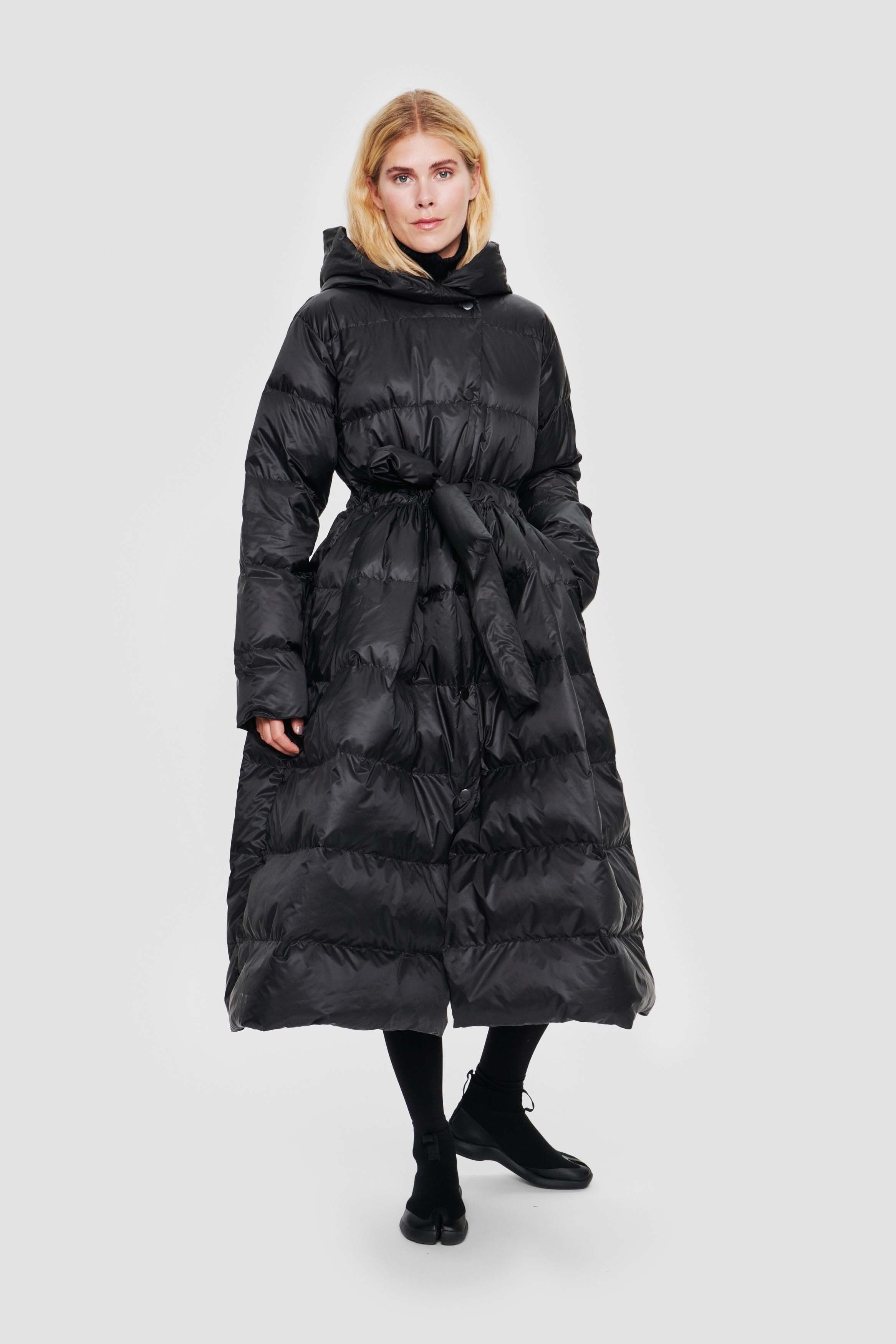 Feather down coat with belt