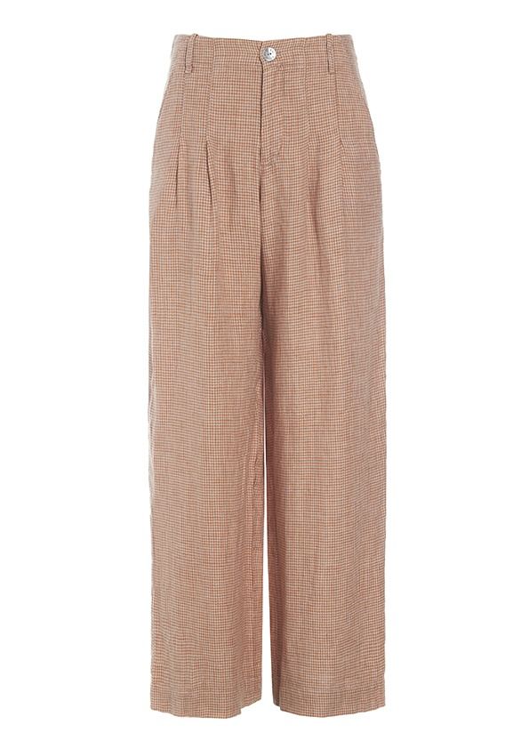 Pepita linen trousers with pleats