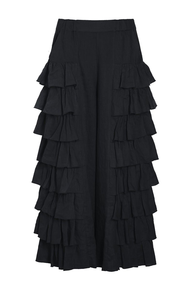 Airy linen byxor med volang