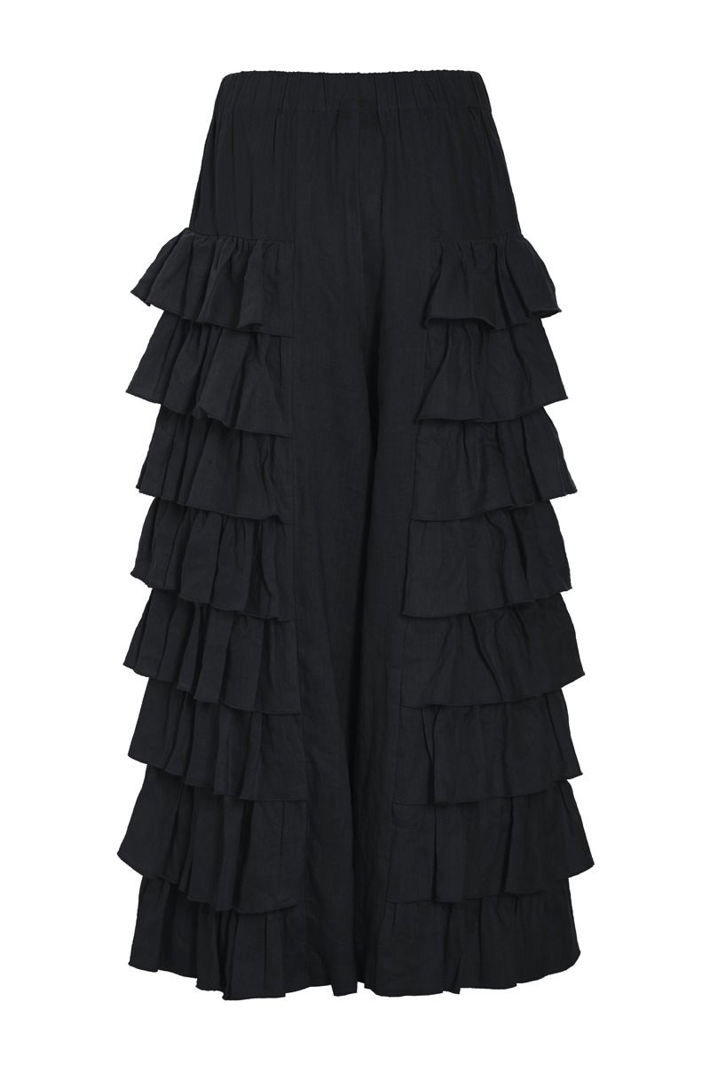 Airy linen byxor med volang