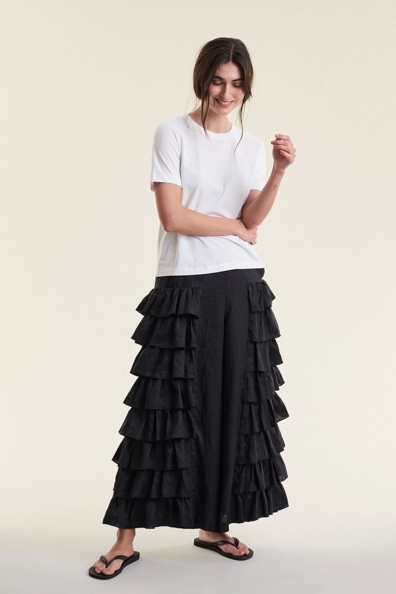 Airy linen byxor med volang