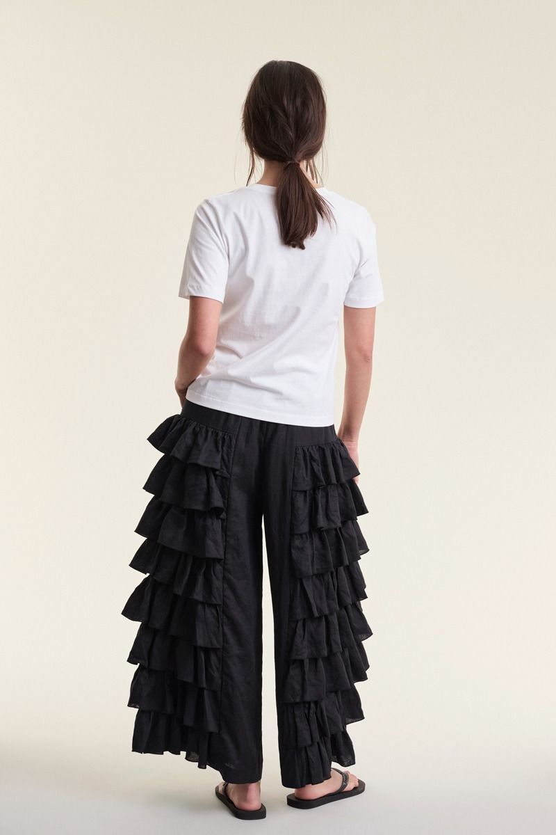 Airy linen byxor med volang