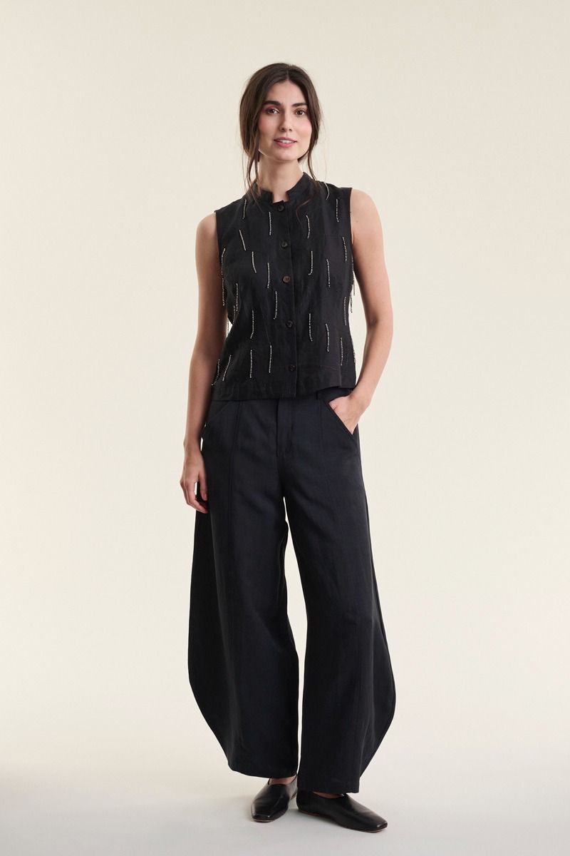 Airy linen vest med perler