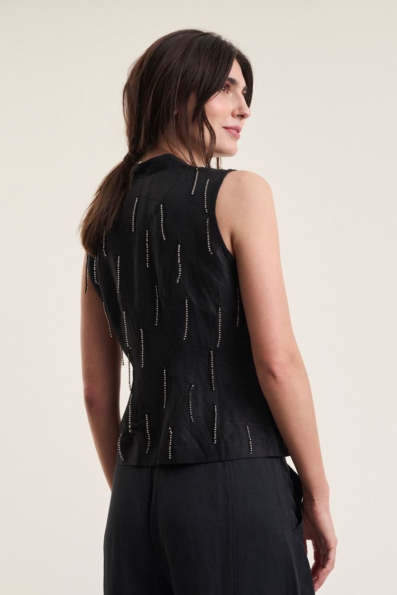 Airy linen vest med perler