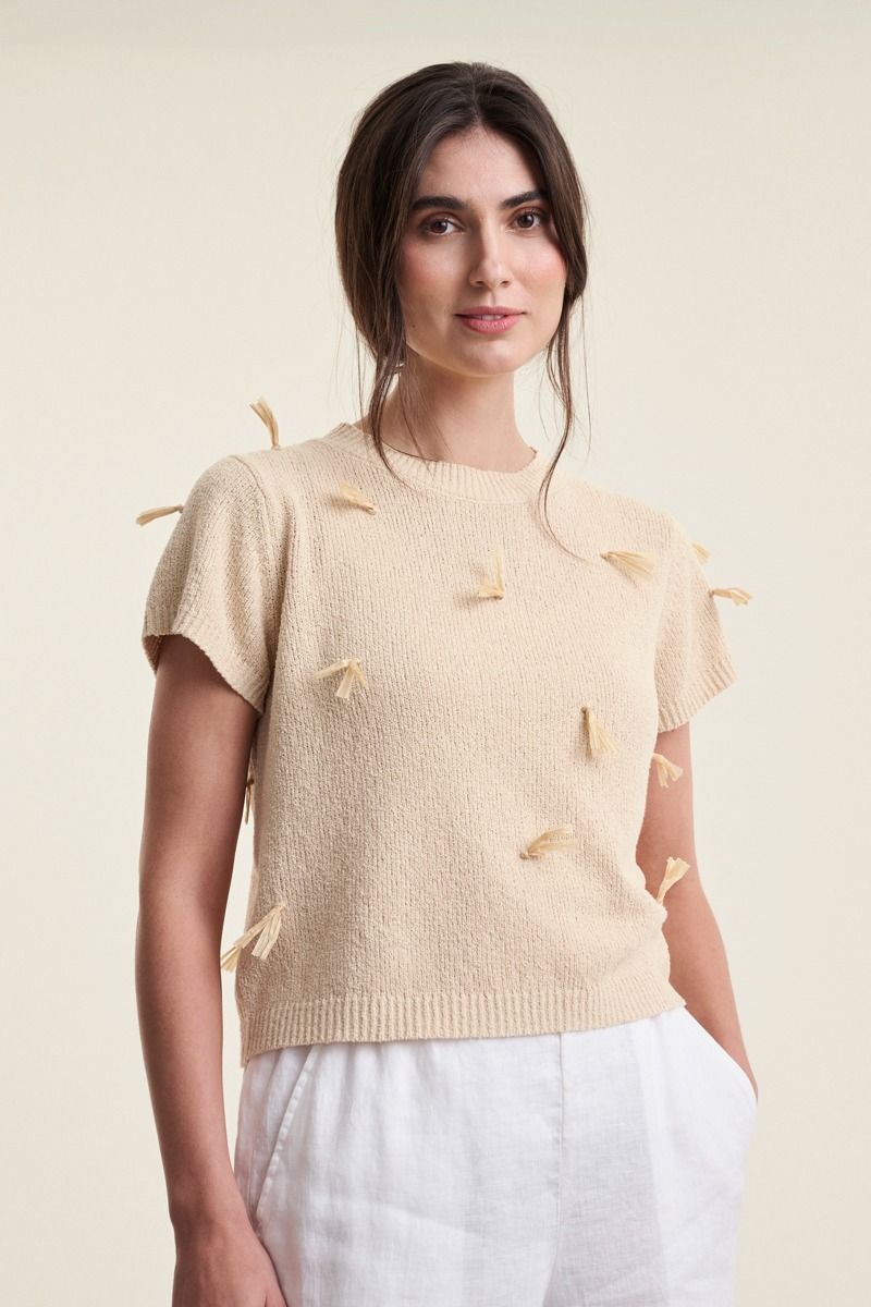 Kamitto kortärmad blus med fransar