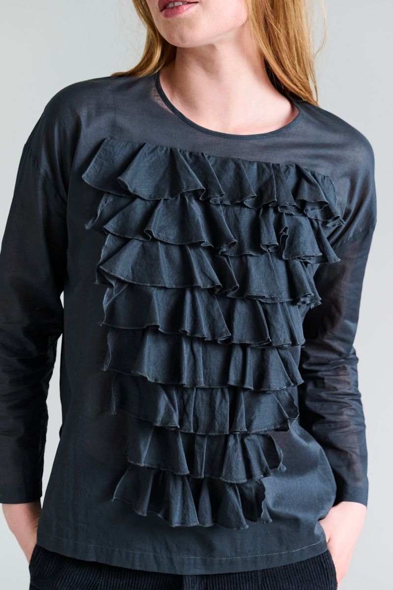 Washi voile blus med volanger