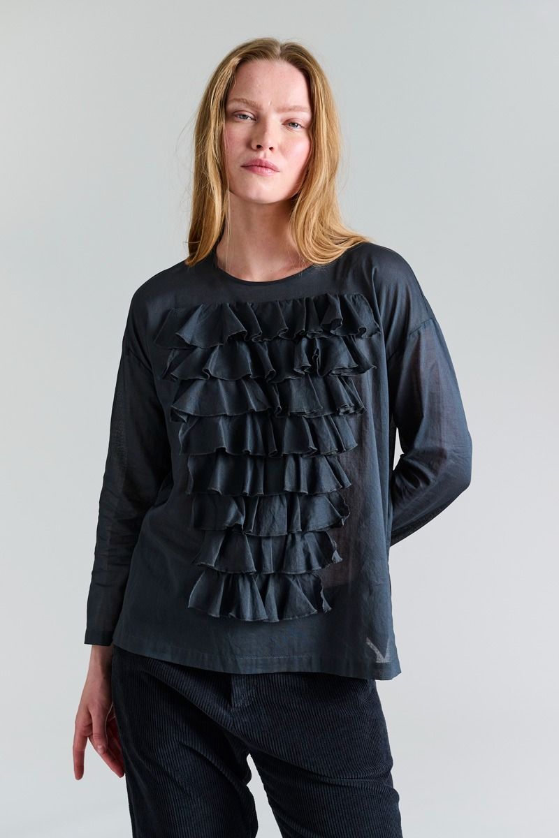 Washi voile blus med volanger