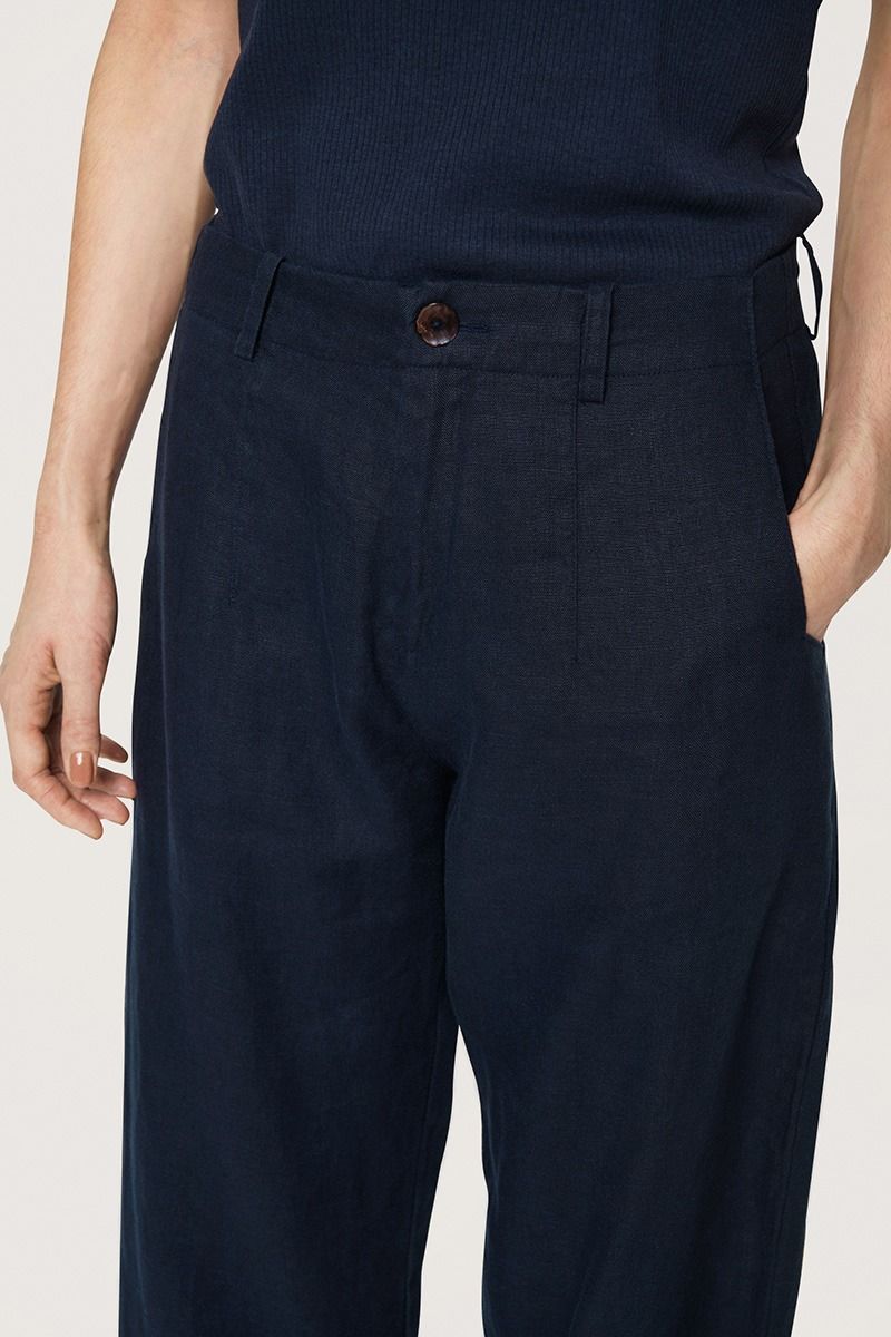 Lazy linen måttliga byxor