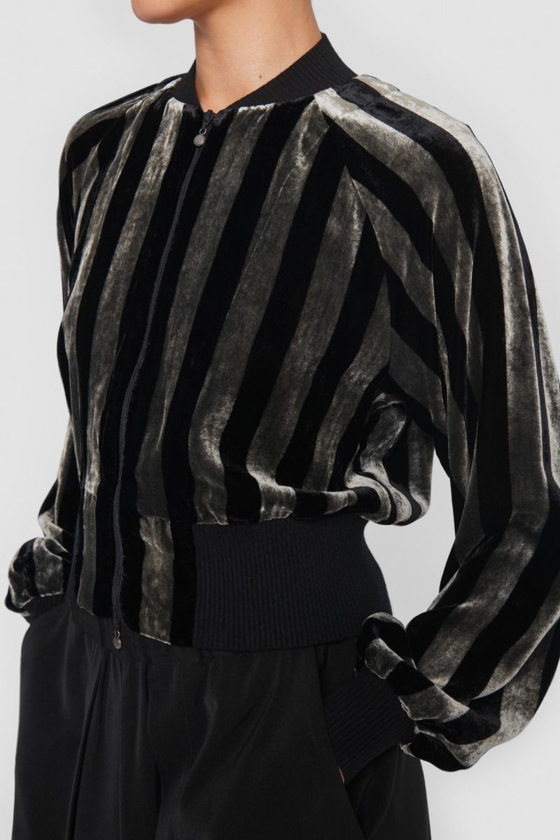 Velvet stripe bomber jakke