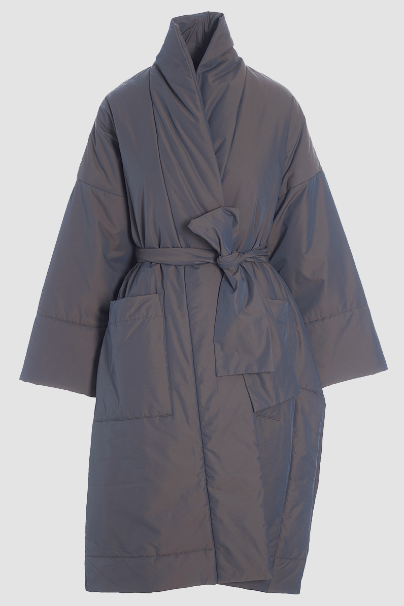 Changeant nylon coat with belt