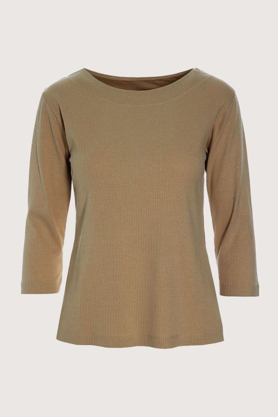 Naibu rib blus med 3/4-ärmar
