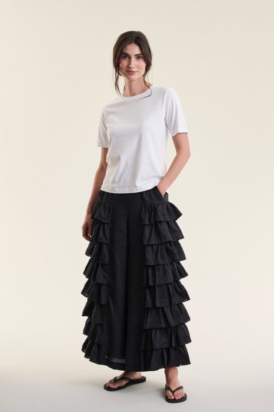 Airy linen byxor med volang