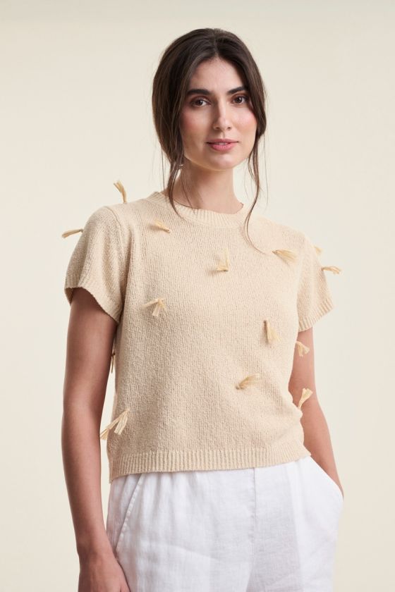 Kamitto kortärmad blus med fransar