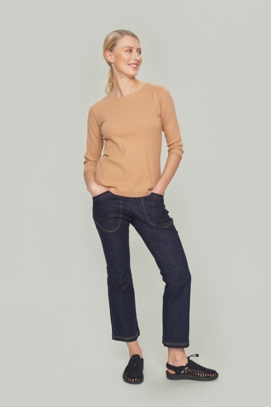 Globe rib blouse with 3/4 sleeve