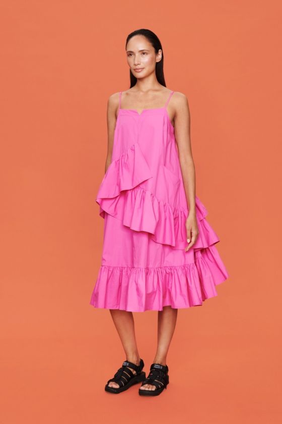 Paper poplin strap klänning