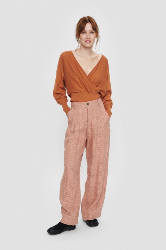 PEPITA LINEN TROUSERS WITH PLEATS