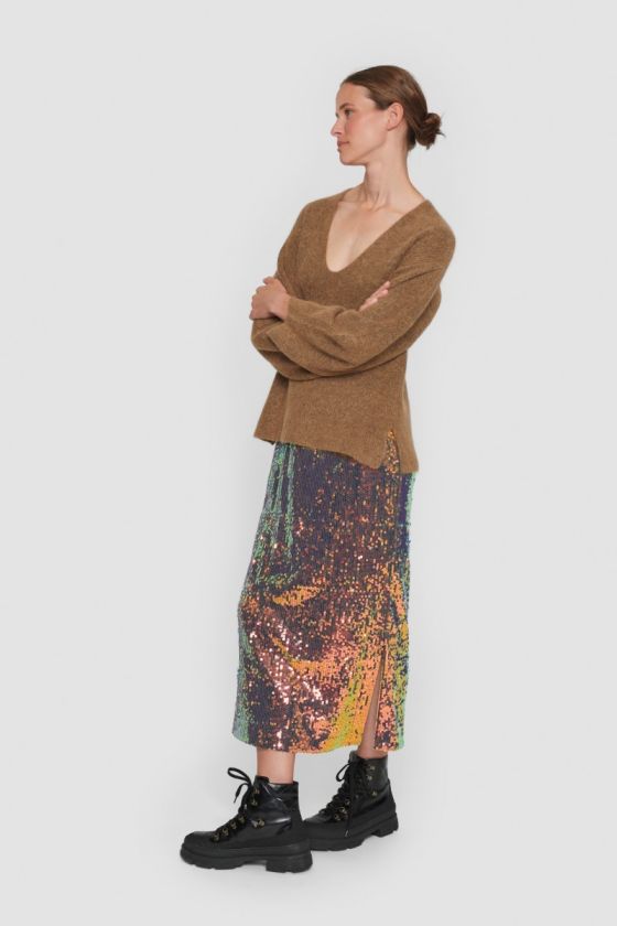Oiled sequin skirt