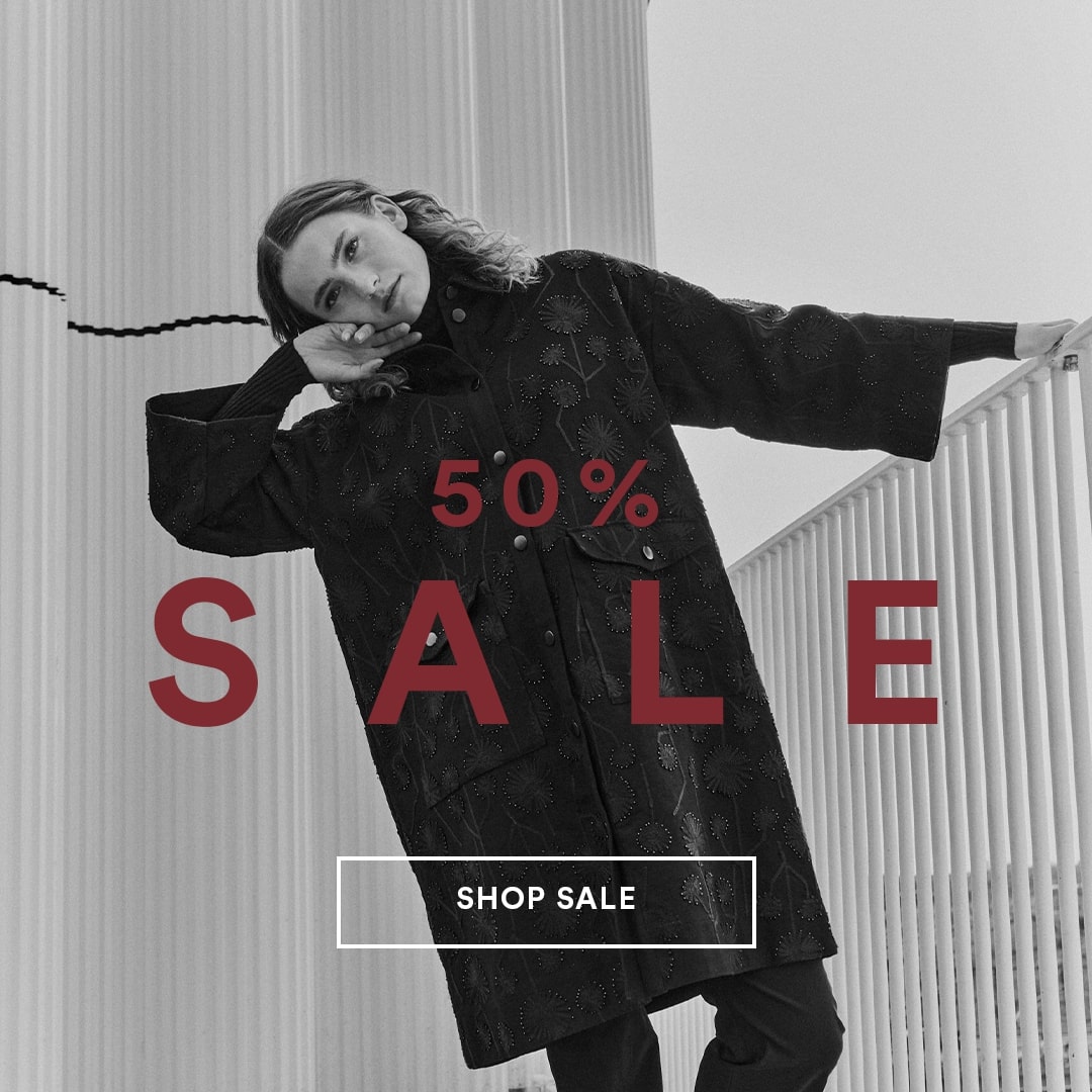 Model in Bitte Kai Rand styles. Text: 50% sale. Button text: shop sale